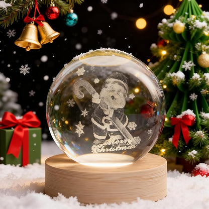 Christmas Decoration Snowflakes 3D Crystal Ball, 2.4 inch Decorative Ball Glass Santa Sphere, Paperweight Crystal Display Sculpture Home Decor Crafts for Girls Friends Women Family