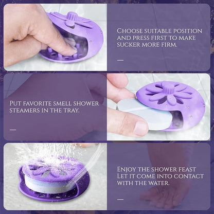 SHARLOVY Purple Shower Steamers Tray, Big Suction Cup Shower Steamer Tablet Holder Dish for Long Lasting Use, Flake Bath Bombs Container, Adornment Household Supply Car Decoration Yoga Decor