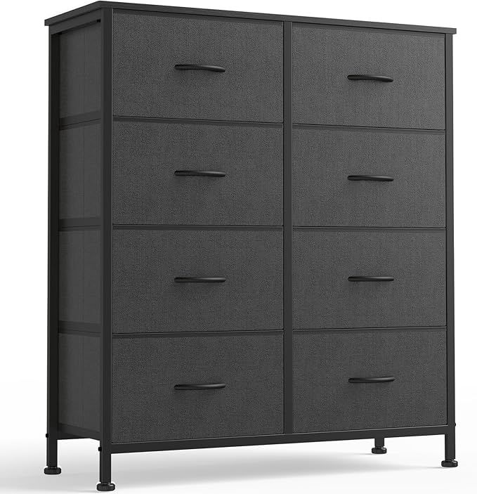 OLIXIS 8 Drawer Storage Dresser with Wood Top - Wide Fabric Chest Organizer for Bedroom, Closet, Living Room,Tower Cabinet, TV Stand, Hallway Entryway Furniture,Grey