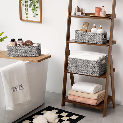 GRANNY SAYS Wicker Baskets for Organizing, Storage Baskets for Shelves, Small Baskets for Counter, Waterproof Storage Basket with Handles, Gray, 3-Pack