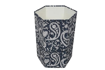 Generic 3.3 Gallon Cotton Hand Block Printed Paper Waste Basket |Small Decorative Trash Can for Housewarming Gifts in Living Room, Bedroom, Bathroom | Eco-Friendly, Plastic-Free (1, DARK BLUE MUKAT)