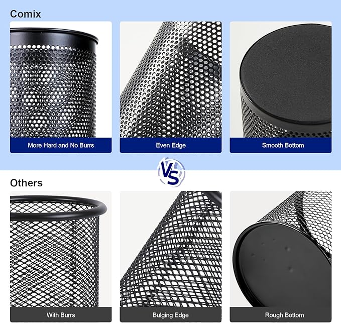 Comix Pen Holder Desk Organizer, Wire Mesh Pencil Cup with Foam Pad and Non-Slip Bottom Office Supplies Desk Accessories for Home Office School, 1 Pack