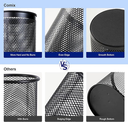 Comix Pen Holder Desk Organizer, Wire Mesh Pencil Cup with Foam Pad and Non-Slip Bottom Office Supplies Desk Accessories for Home Office School, 1 Pack