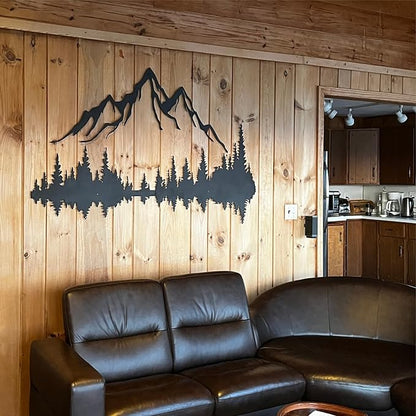 Wita Home Mountain and Forest Metal Wall Art, Wall Mounted Home Decor, Pine Trees and Mountain Wall Art for Living Room, Bedroom or Office, Large Outdoor Wall Decor, Nature Christmas Decor (Black, 96x64 inches)