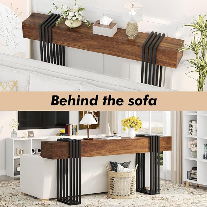 71 Inch Long Console Table, Extra Thick Industrial Sofa Table Behind The Couch Rectangular Entryway Table for Entrance Hallway Living Room, Entire top Board & 4-Pipe Legs, Rustic Brown