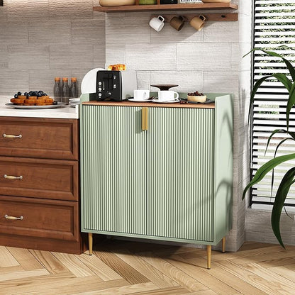 ARTPOWER Coffee Bar Cabinet with Wine Racks, Liquor Cabinet with Fluted Texture, Modern Sideboard Buffet Cabinet for Kitchen Dining Room, Living Room, Sage Green