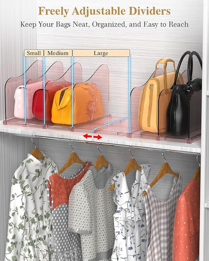 Rose Purse Dividers for Closet, 2 Pack Clear Clutch Purse Closet Organizers, Adjustable Handbag Storage Organizers, Plastic Bookshelf Separator Dividers for Bedroom Office