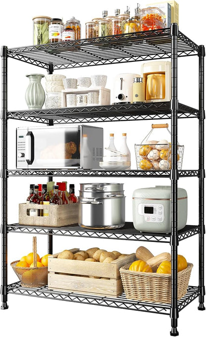 REIBII 5-Tier Wire Shelving Storage Shelves Metal Shelves,1020 LBS Adjustable Heavy Duty Metal Shelving Units and Storage for Garage Pantry Kitchen Bathroom 29" W X 14" D X 63" H