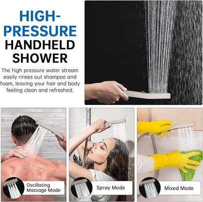 G-Promise All Metal 12 Inch Rain Shower Head with Massage Mode Handheld Spray Combo, 3-Way Diverter with Pause Setting, Full Body Coverage, Modern Bathroom Upgrade (Brushed Nickel)