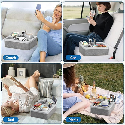 Couch Cup Holder Tray Silicone Couch Cup Holder Pillow Foam Bed Tray Snack Sofa Bed Caddy Organizer Beach Sofa Drink Holder Spill Proof Snack Caddy Removable Sofa Buddy Game Controller Kindle Phone