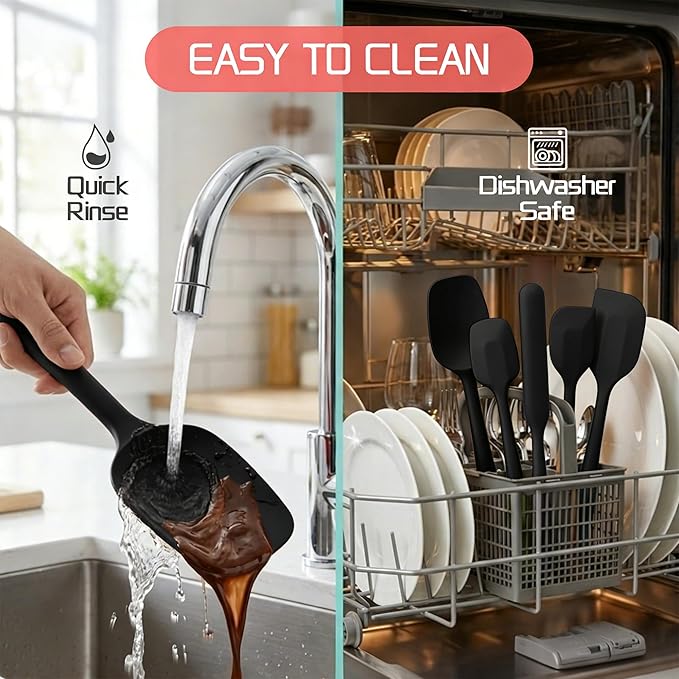 5 Pieces Silicone Spatula Set BPA Free Non Stick Rubber Spatula Heat Resistant Set Ideal for Baking Cooking Mixing Dishwasher Safe Kitchen Tools Black