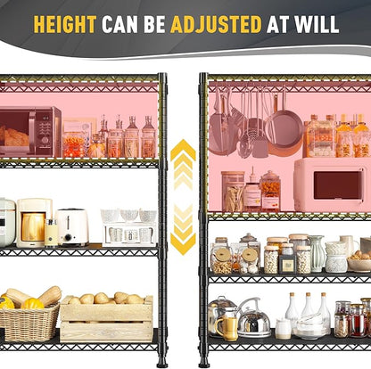 REIBII 35.5" W Wire Shelving Storage Shelves Metal Shelves Heavy Duty Shelving, Adjustable Garage Storage Wire Shelf Pantry Shelves for Kitchen Rack, Bedroom, 35.5''W x 14''D x 59''H