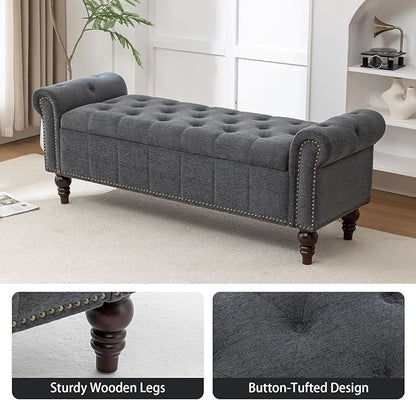 HOMEFLEX 58” Long Storage Bench, Upholstered Ottoman with Tufted Trim, Large End-of-Bed Bench for Bedrooms, Living Rooms, and Entryways (Dimgray)
