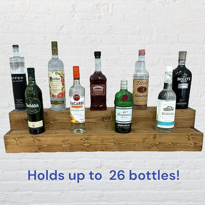 Tiered Bottle Shelf | 2 Tier Liquor Bottle Display | Bar Organization | Display Shelf | Wine Shelf | Bar Display | Kitchen Counter Shelf (18", Early American)