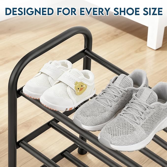 LOFTEY 3 Tier Expandable Shoe Rack for Closet, 18"-30.5" Length Adjustable Shoe Rack, Compact Metal Shoe Shelf for Entryway, Dorm, Front Door, Garage, Black