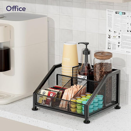 SWTYMIKI Coffee Bar Organizer for Countertop – Space-Saving Kcup Organizer with Tiered Shelves, Coffee Station for Pods, Sugar, Syrup, Cups, Stirrers, Condiment Organizer Storage