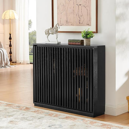 LKTART Buffet Cabinet Sideboard with Storage, Mid Century Modern Accent Credenza Cabinet with Doors & Shelves, Wood Coffee Bar Console Table for Dining Room,Kitchen,Entryway-Black