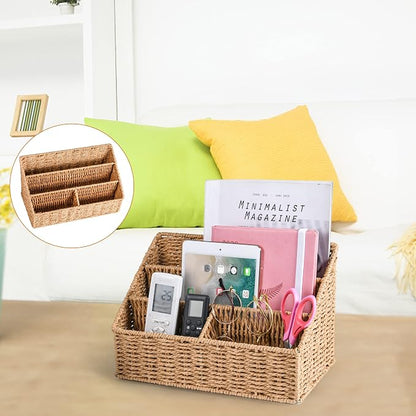 DINGTAI Woven Mail Organizer Countertop, 12 Inch Mail Organizer Basket for Bill and Pen, Farmhouse Desk organizers and storage