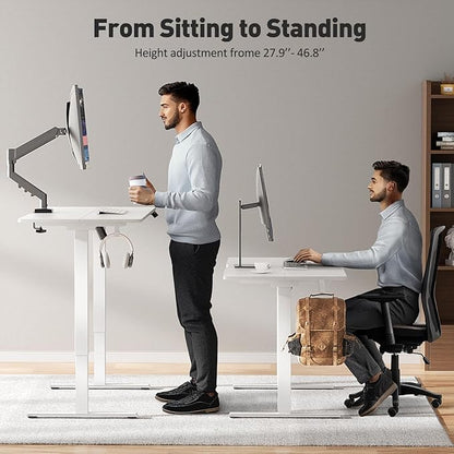 48 x 24 Inch Electric Standing Desk Adjustable Height, Sit Stand Desk with Wheels, Stand up Desk for Home Office, Computer Workstation (Spliced Desktop,White)