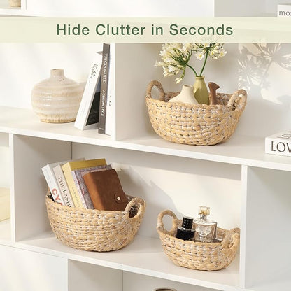 Set of 3 Wicker Storage Baskets for Organizing - Woven Decorative Baskets with Handles - Organizers for Bathroom, Kitchen, and Shelves (White)