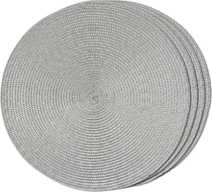 FunWheat Round Braided Placemats Set of 4 Table Mats for Dining Tables Woven Washable Non-Slip Place mats 15inch (Grey, 4pcs)
