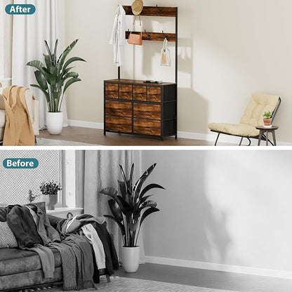 Wardrobe Closet with 8 Drawers, 69" H Freestanding Clothing Rack, Large Capacity Storage Organizer with 6 Double Hooks for Bedroom Dorm Room Apartment (Rustic Brown)