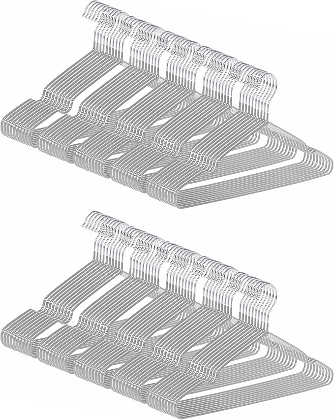 Ultra-Thin Metal Hangers, 100 Pack Non-Slip PVC Coated Space Saving Clothes Hangers for Closet, 16 inch Wide for Suits, Dresses, Jackets（Gray）