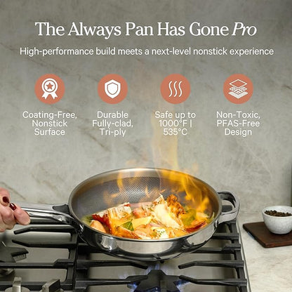 Our Place Titanium Always Pan Pro | 10.6" PFAS-Free Nonstick Frying Pan with Spatula | Chef-Grade Tri-Ply Stainless Steel & Aluminum Build | Induction & Oven-Safe up to 1000°F | Chrome