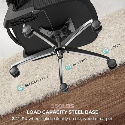Ergonomic Office Chair Mid Back with Integrated Lumbar Support, Adjustable Height, Thick Memory Foam Seat, Rocking Function, 90° Flip-up Armrests – Comfortable Desk Chair for Home Office
