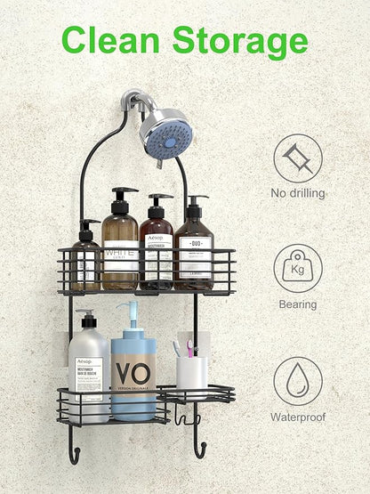 SMARTAKE Hanging Shower Head Caddy, Rustproof Bathroom Shower Shelf Organizer, SUS201 Stainless Steel Over The Storage Rack, for Toilet, Bathroom, Black