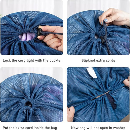 Polecasa Heavy Duty Extra Large Mesh Laundry Bags with ID Tag and Locking Drawstring Closure - 2 Pack, 30 x 36 inches - Laundry Hamper Liner, Washable Laundry Bag for Travel, Sports, Dorms (Blue)