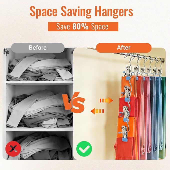 30 Pack Pants Hangers with Clip, Legging Organizer for Closet, Yoga Pants Hangers, Space Saving Hanging Closet Organizer and Storage for Socks, Panties, Underwear, Pants and Jeans (Light Blue)