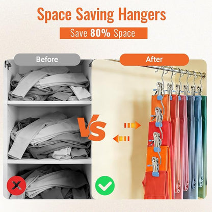 30 Pack Pants Hangers with Clip, Legging Organizer for Closet, Yoga Pants Hangers, Space Saving Hanging Closet Organizer and Storage for Socks, Panties, Underwear, Pants and Jeans (Light Blue)