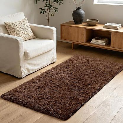 Shag Runner Rug for Bedroom Living Room 3x7 Upgrade Non-Slip Fluffy Soft Bedside Rugs,Brown Shaggy Carpet for Livingroom Dorm Home Decor Aesthetic