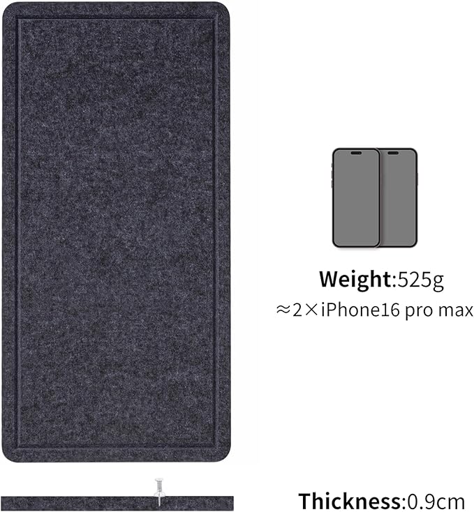 Bulletin Board, 35 x 17 1/2 inches Felt Board - Decorative Pin Board, Cork Board Alternative for Wall, Foldable Self-Adhesive Vision Board Prayer Board with 20 Pushpins Dark Gray