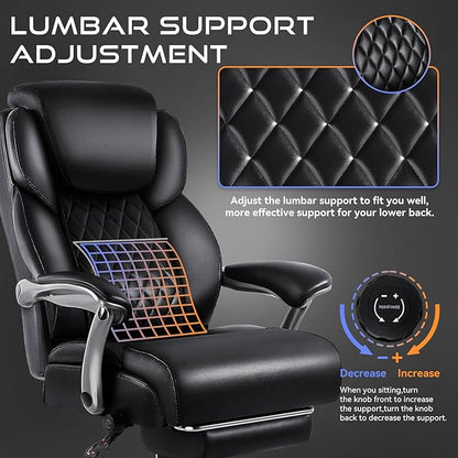 VITESSE Big and Tall Office Chair with Footrest and Lifting Headrest,Leather Chair for Heavy People,Executive Office Chair,Adjustable Lumber Support 600LBS