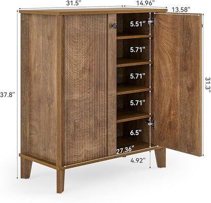 LITTLE TREE Shoe Cabinet with Doors, 5-Tier Shoe Cabinet for Entryway, Modern Farmhouse Entry Way Shoe Storage Cabinet with 3 Adjustable & Removable Shelves for Entrance, Living Room, Rustic Brown