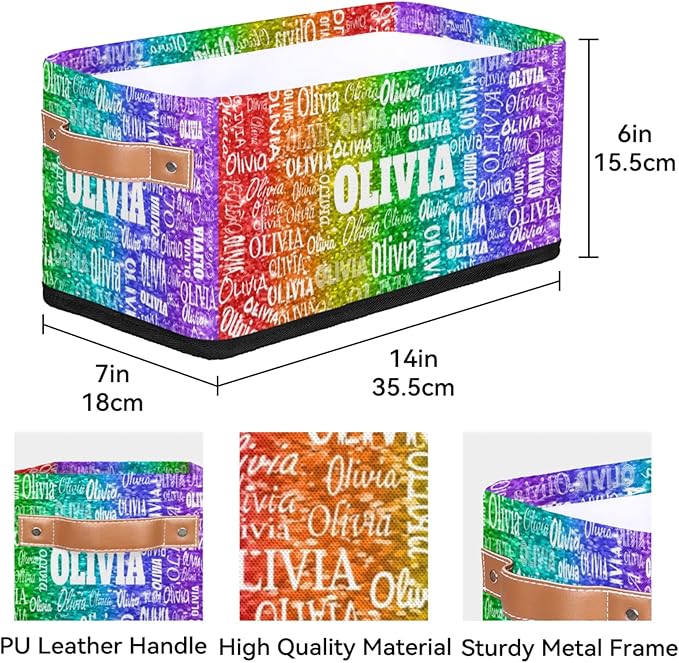Personalized Name Toilet Paper Basket, Kids Small Toys Organize Bin, Books Shelf Basket, Clothes Towel Storage Bin for Nursery Home Decor, Bright Colorful Sequins