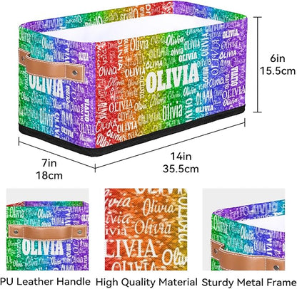 Personalized Name Toilet Paper Basket, Kids Small Toys Organize Bin, Books Shelf Basket, Clothes Towel Storage Bin for Nursery Home Decor, Bright Colorful Sequins