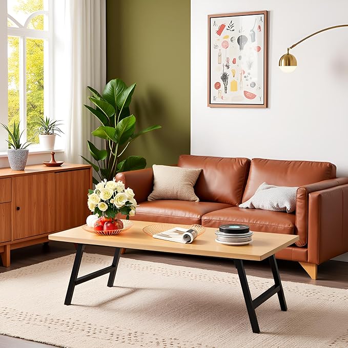 Folding Coffee Table, 39.4” Portable Floor Table Desk for Sitting on The Floor, No Assembly Low Coffee Table for Living Room, Home, Caravan and Camping, Large 39.4Lx19.7Wx15.8H, Natural