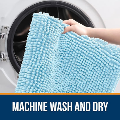 OLANLY Large Bathroom Rugs 70x46, Extra Soft Absorbent Chenille Bath Rugs, Rubber Backing Quick Dry, Machine Washable Bath Mats for Bathroom Floor, Tub and Shower, Home Decor Accessories, Sky Blue