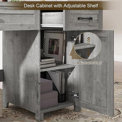 Vabches Farmhouse 47" Executive Desk, Computer Desk with Drawers and Storage Cabinet, Workstation Computer Desk for Home Office and Study.(Grey)