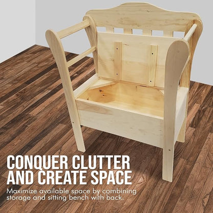 Peaceful Classics Bench with Storage - Small Wooden Storage Bench for Entryway, Hallway, Mudroom, Farmhouse, Bedroom, & Living Room, Amish Handmade Furniture Storage Organizer, Unfinished