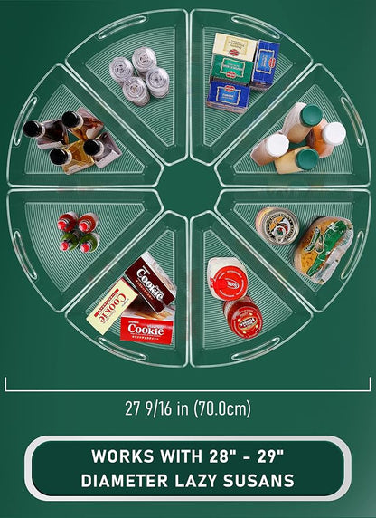 JEISSLIA Lazy Susan Cabinet Organizer Bins for 26"/ 28"/ 32" Diameter Corner Organizer, Plastic Cabinet Storage Bin, 1/8 Wedge - Food Safe, BPA Free, with Non-Slip Pads (for 28" Diameter, 8 Pack)