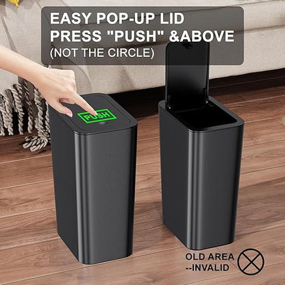 N. NETDOT Bathroom Trash Can with Lid 3 Pack Set, 2 Packs 4 Gal Slim Kitchen Trash Bin and 1 Pack 2.6Gal Garbage Can, Small Trash Can/Trash Bin/Waste Basket for Bedroom (Black, Pack of 3)