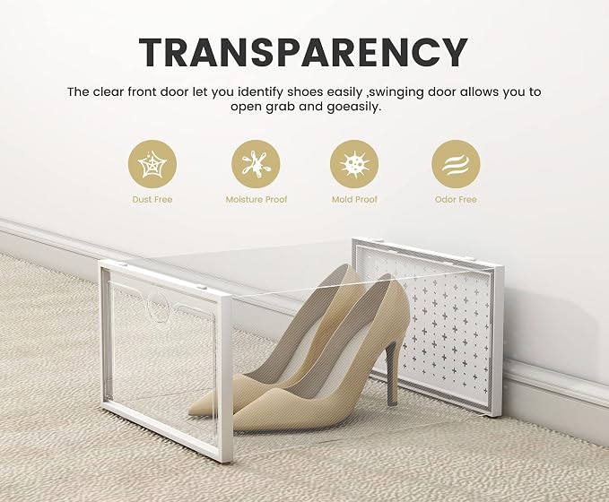 Pinkpum XXL Larger Shoe Storage Boxes Fit Size 14, Clear Plastic Stackable Shoe Organizer 12 Pack Sneaker Storage for Sneakerheads Shoe Containers, 6.8“ Height for High Shoes