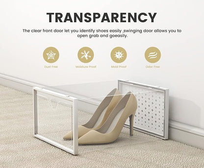 Pinkpum XXL Larger Shoe Storage Boxes Fit Size 14, Clear Plastic Stackable Shoe Organizer 12 Pack Sneaker Storage for Sneakerheads Shoe Containers, 6.8“ Height for High Shoes