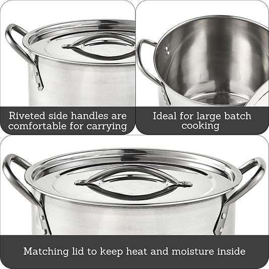 IMUSA 16 Quart Stainless Steel Stock Pot with Lid - Large Cooking Pot for Soups, Stews, Pasta, Seafood Boiling and Family Meals - Riveted Handles for Easy Transport