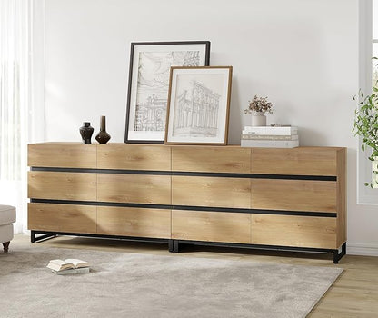 WAMPAT Dresser for Bedroom, Closet Organizers and Storage with 12 Drawers, Chest of Drawers with Metal Base, Modern Wooden Dresser for Living Room, Bedroom, Oak