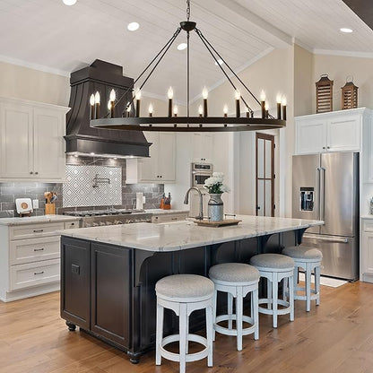 53 Inch Black Extra Large Wagon Wheel Chandelier, 20-Lights Farmhouse Industrial Round High Ceiling Pendant Light Adjustable Chain for Outdoor Porch,Foyer,Dining Room, Living Room